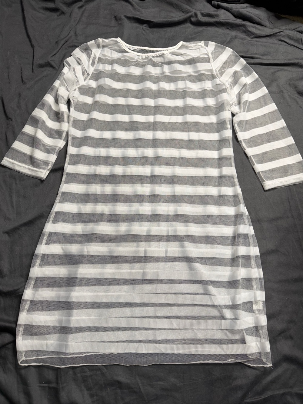 Striped Sheer Shift Dress in White